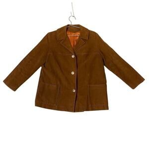 Vintage Women's Brown 100% Cotton Granada faux “Suede” Jacket Sz L Retro